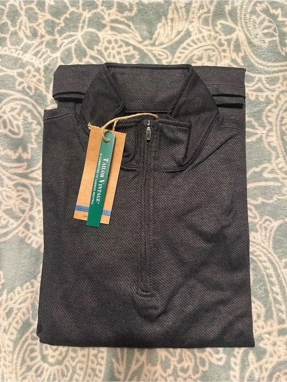 Tailor Vintage Ultra-Soft Stretch Knit 1/4 Zip Sweatshirt Mens S Black Heathered